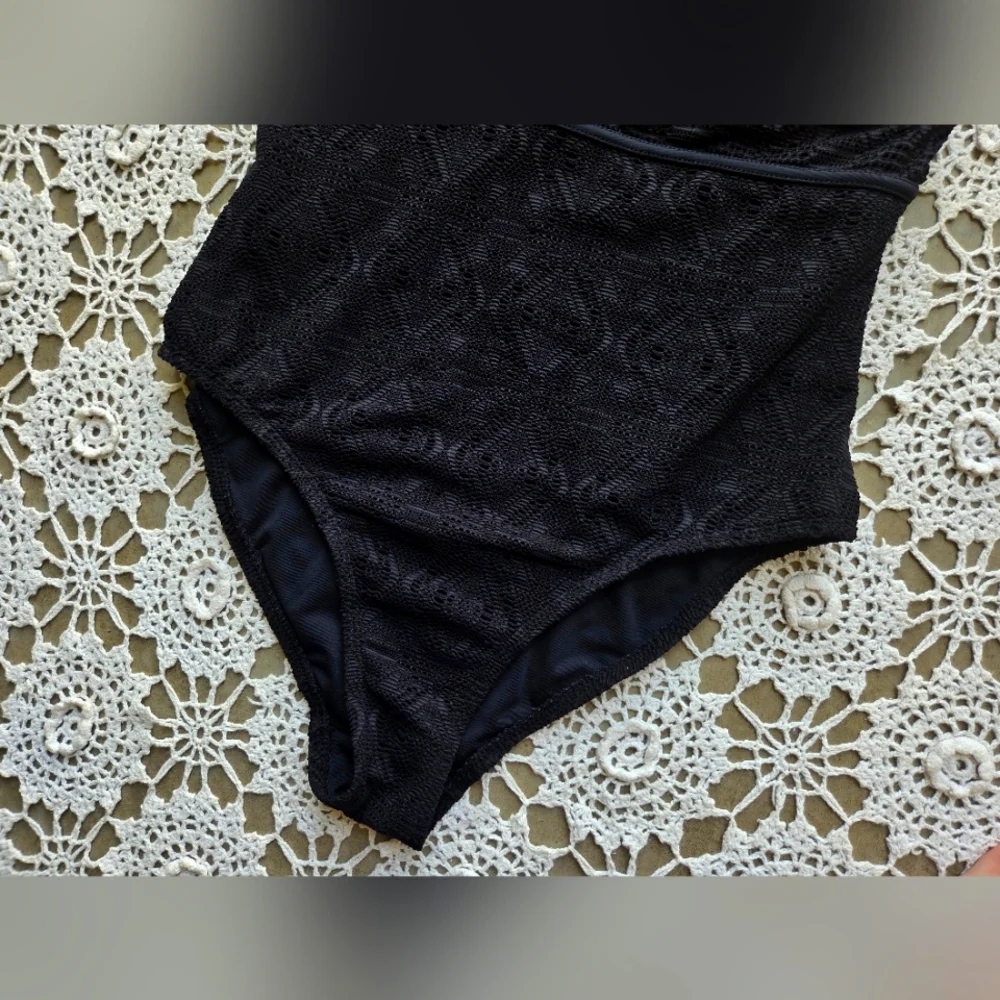Black Lace With Gold Details One Piece Bathing Swimsuit | Summer